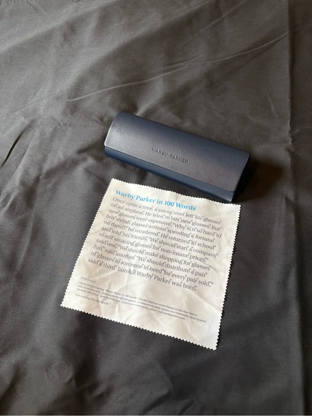 Warby Parker Navy Eyeglass Case with White Interior and Branded Cloth